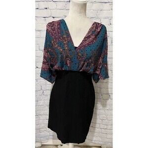 Nicole Miller Dress Multicolor Print Bodice Black Bandage Skirt Size 12